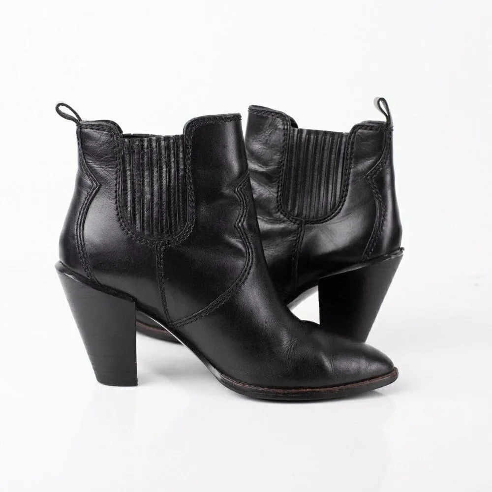 Coach Westyn Womens Black Leather Heeled Ankle Boots Booties Sz 9.5 Eu 39.5